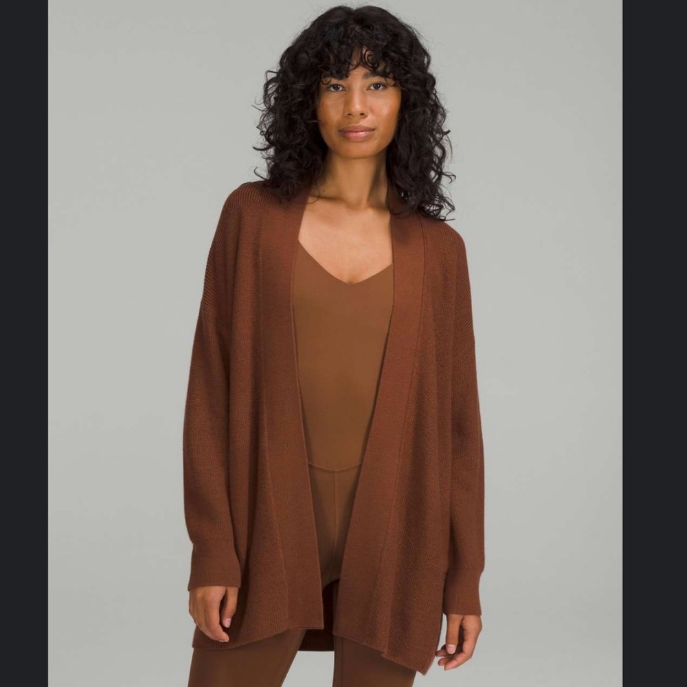 Lululemon Merino Wool-Blend Brown Clean Girl Athleisure Open Cardigan Size 4